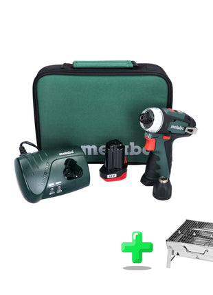 Perceuse-visseuse sans fil Metabo PowerMaxx BS 12 V 34 Nm + 1x batterie 2,0 Ah + chargeur + sac (600079500) + barbecue au charbon de bois Toolbrothers