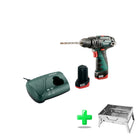 Taladro percutor a batería Metabo PowerMaxx SB Basic 12 V 34 Nm (600385500) + 2x baterías 2,0 Ah + cargador + maletín + parrilla de carbón para exterior Toolbrothers