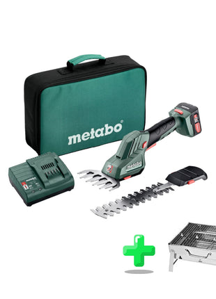 Cisaille à gazon et arbustes sans fil Metabo PowerMaxx SGS 12 Q 12 V (601608500) + 1x batterie 2,0 Ah + chargeur + sac + barbecue au charbon d'extérieur Toolbrothers