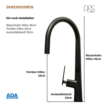 Rosenhahn & Söhne Sylt 100 Küchenarmatur mit Brause- 360° drehbarer Wasserhahn Küche - Armatur Küche [schwarz] - 2-fach verstellbare Spültischarmatur - Brause & Strahl - Anschlussschläuche - Toolbrothers