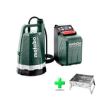 Bomba sumergible a batería Metabo TPF 18 LTX 7000 18 V 7000 l/h 0,9 bar (601748850) + accesorios + Parrilla de carbón exterior Toolbrothers